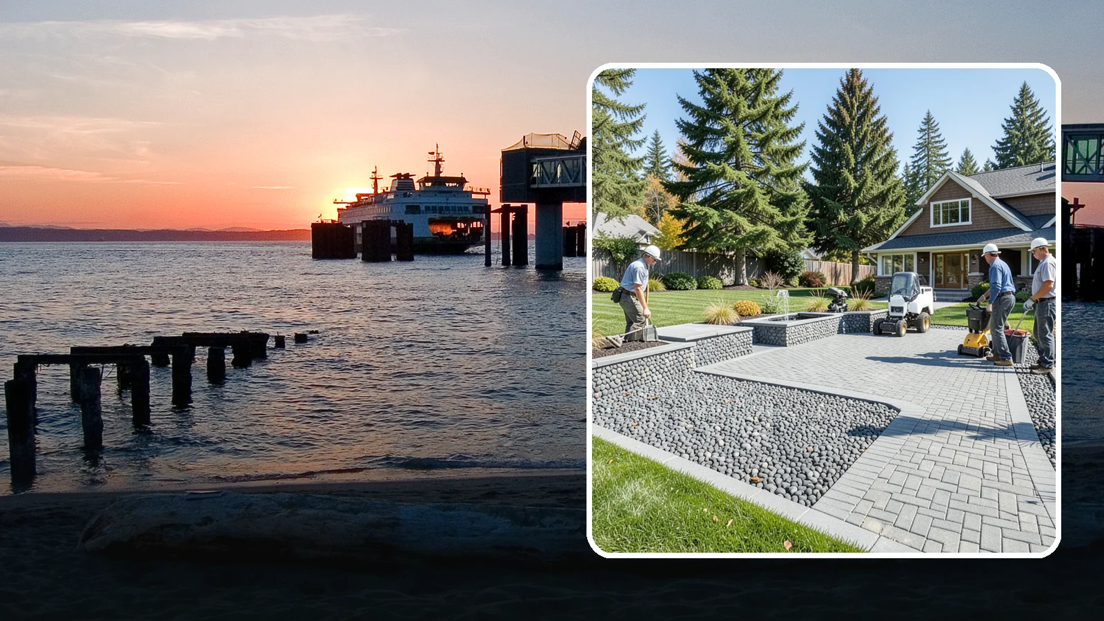 Mexican Beach Pebble Installation in Edmonds, Snohomish County, WA - Smooth, dark, ocean-tumbled pebbles that deliver a refined, high-end look for modern beds and water features.