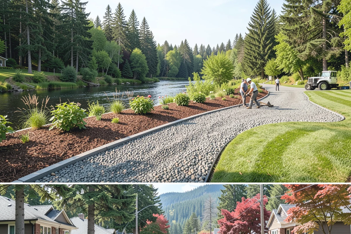Mexican Beach Pebble Installation in Hunts Point, King County, WA - Mexican beach pebble installs in any season, though it looks its dramatic best glistening under our wet Northwest skies right...
