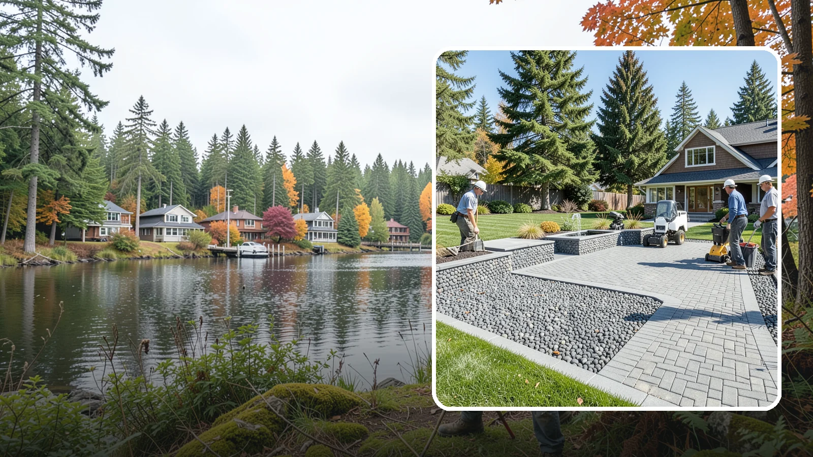 Mexican Beach Pebble Installation in La Conner, Skagit County, WA - Smooth, dark, ocean-tumbled pebbles that deliver a refined, high-end look for modern beds and water features.