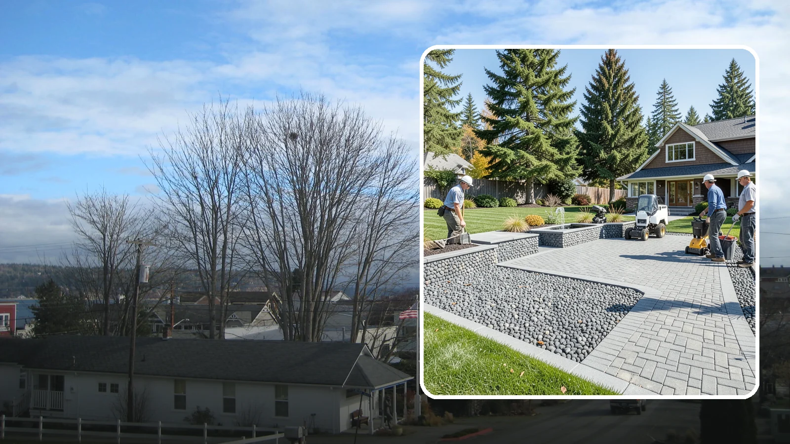 Mexican Beach Pebble Installation in Langley, Island County, WA - Smooth, dark, ocean-tumbled pebbles that deliver a refined, high-end look for modern beds and water features.