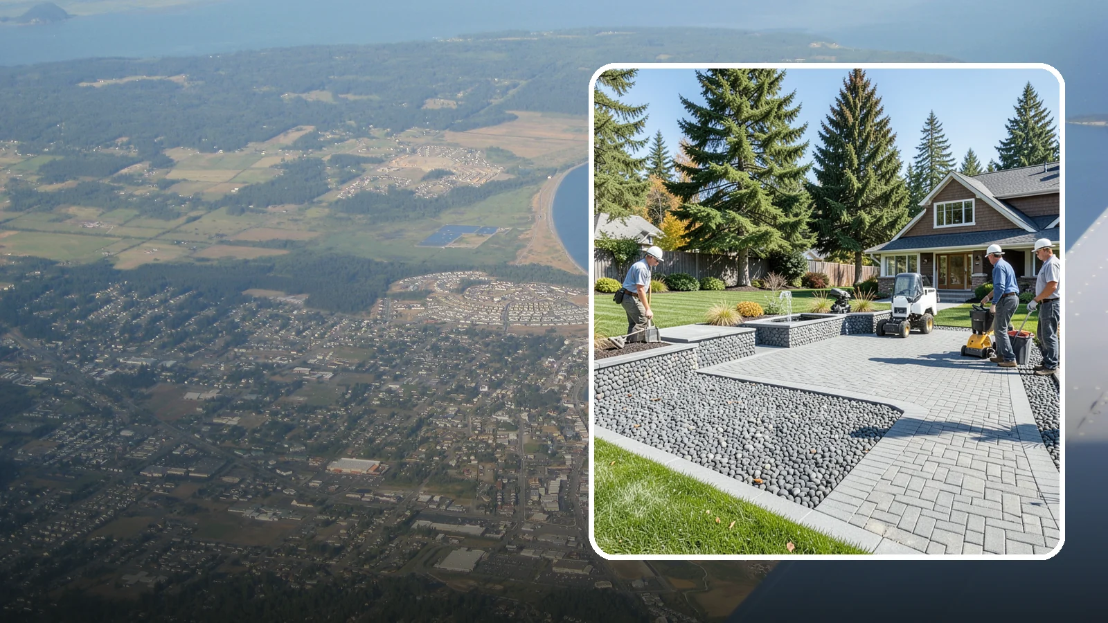 Mexican Beach Pebble Installation in Oak Harbor, Island County, WA - Smooth, dark, ocean-tumbled pebbles that deliver a refined, high-end look for modern beds and water features.