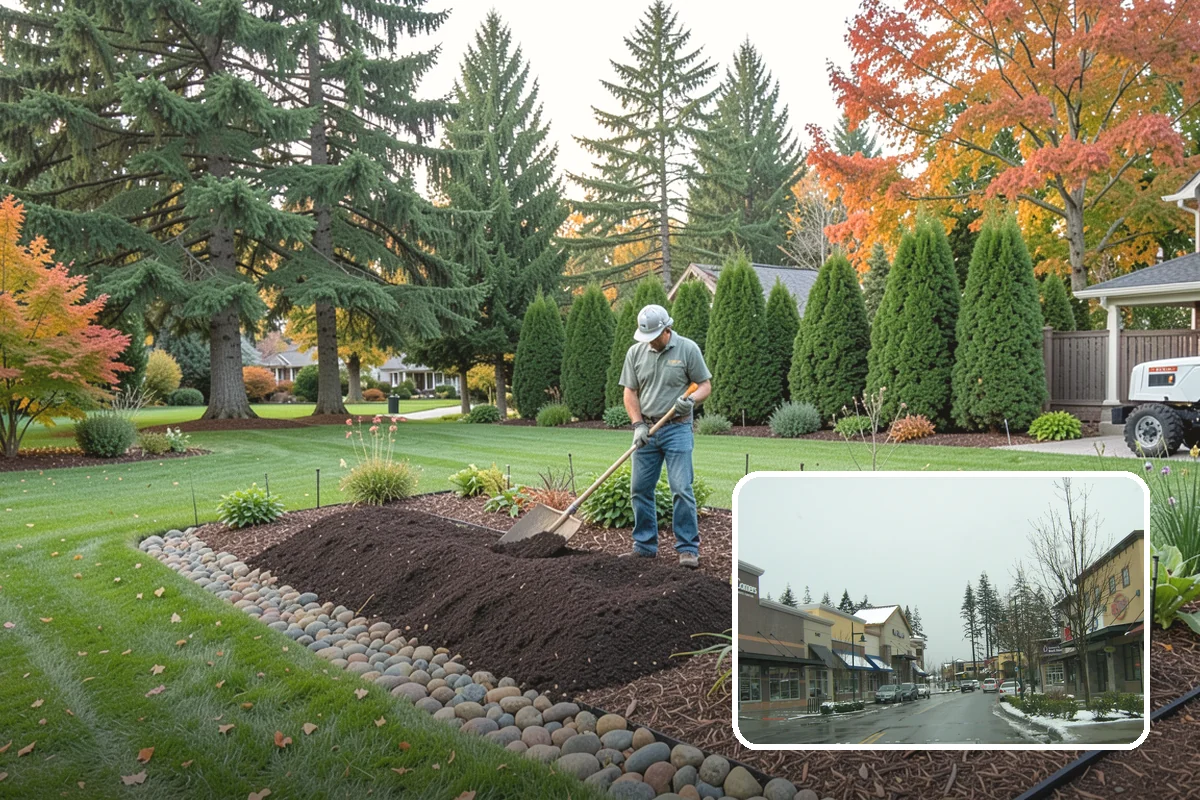 Mulch Installation in Mill Creek, Snohomish County, WA - Locks in soil moisture and cuts watering