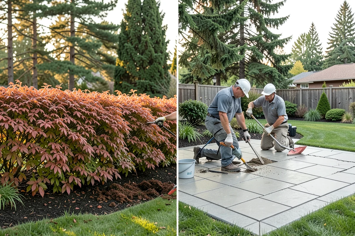 Mulch Refresh in Hunts Point, King County, WA - Clear leaves, twigs, and surface debris from the beds