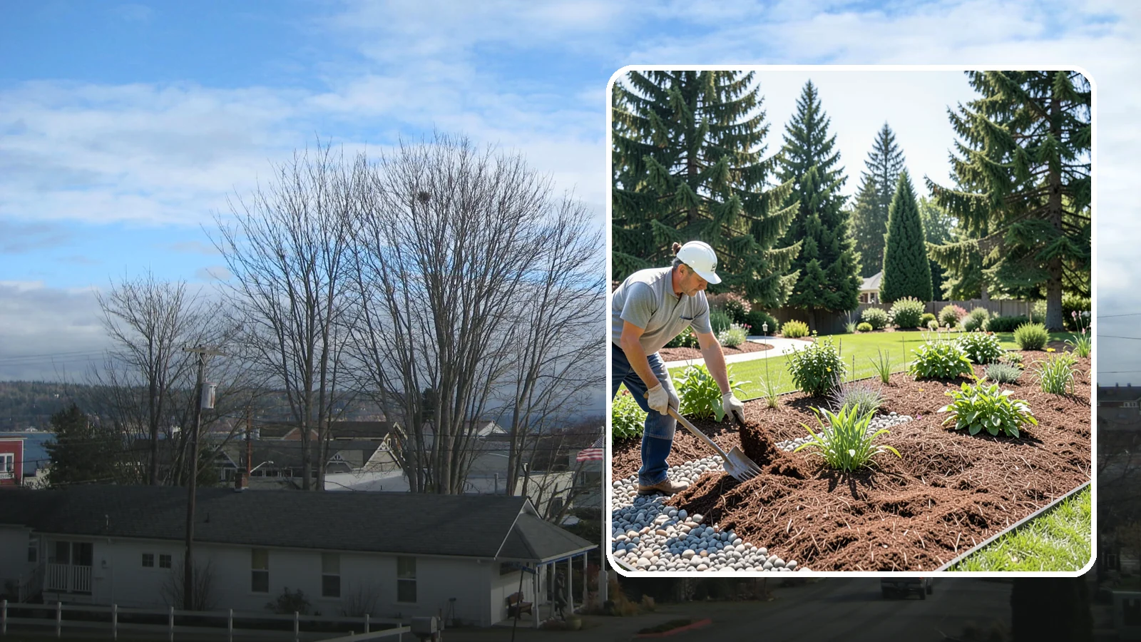 Mulch Replacement in Langley, Island County, WA - Full removal and reinstall of organic mulch to rebuild healthy, moisture-balanced beds.