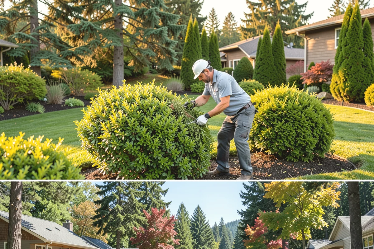 Nandina Pruning in Orting, Pierce County, WA - In the PNW, prune nandina in early spring, thinning canes at staggered heights before the season's new growth fills in.