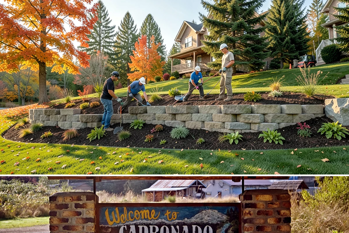 Natural Stone Retaining Wall in Carbonado, Pierce County, WA - Best built in the drier spring and summer months when stone setting and mortar-free fitting go smoothly across the Puget Sound...