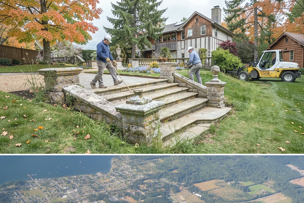 Natural Stone Retaining Wall in Coupeville, Island County, WA - Best built in the drier spring and summer months when stone setting and mortar-free fitting go smoothly across the Puget Sound...