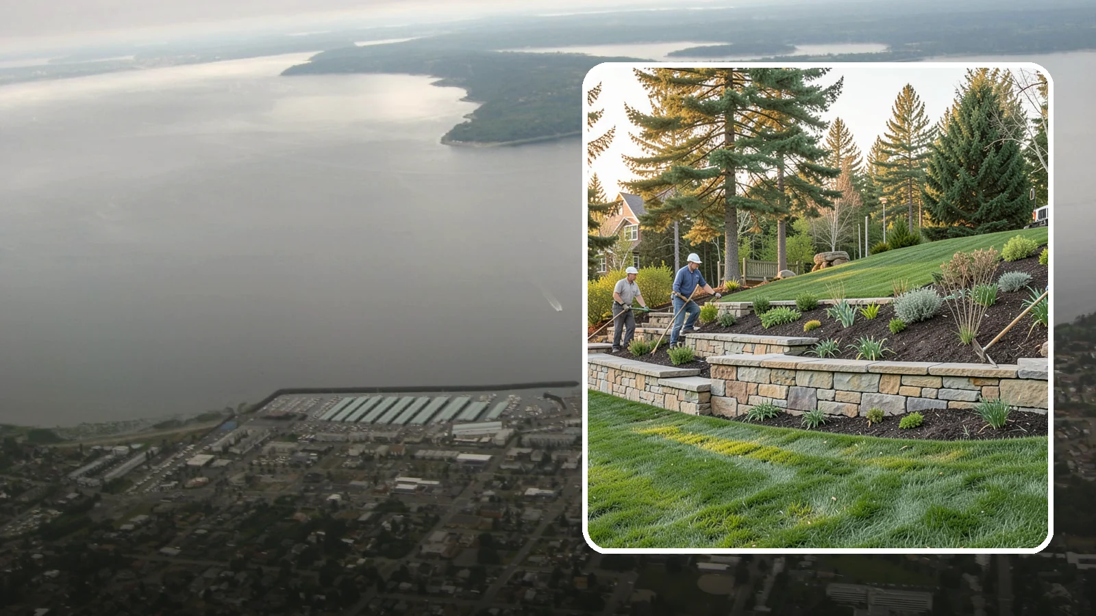 Natural Stone Retaining Wall in Des Moines, King County, WA - A timeless hand-built wall of quarried natural stone that adds premium character while holding back slopes in Pacific Northwest...