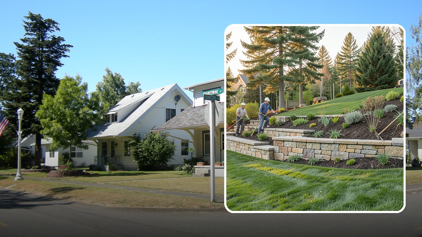 Natural Stone Retaining Wall in DuPont, Pierce County, WA - A timeless hand-built wall of quarried natural stone that adds premium character while holding back slopes in Pacific Northwest...