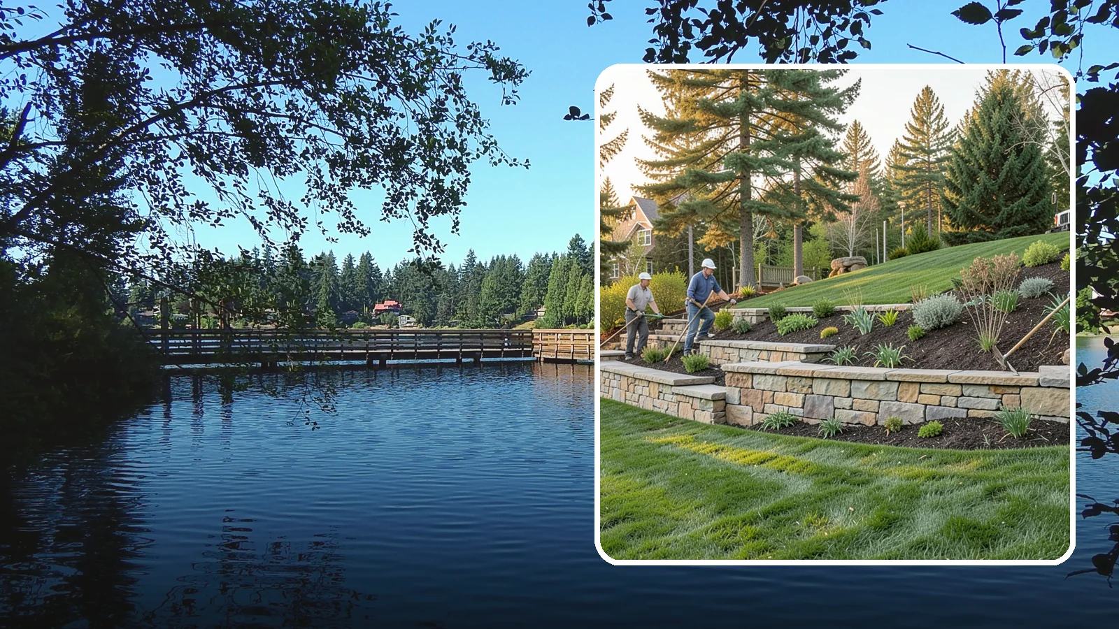 Natural Stone Retaining Wall in Federal Way, King County, WA - A timeless hand-built wall of quarried natural stone that adds premium character while holding back slopes in Pacific Northwest...
