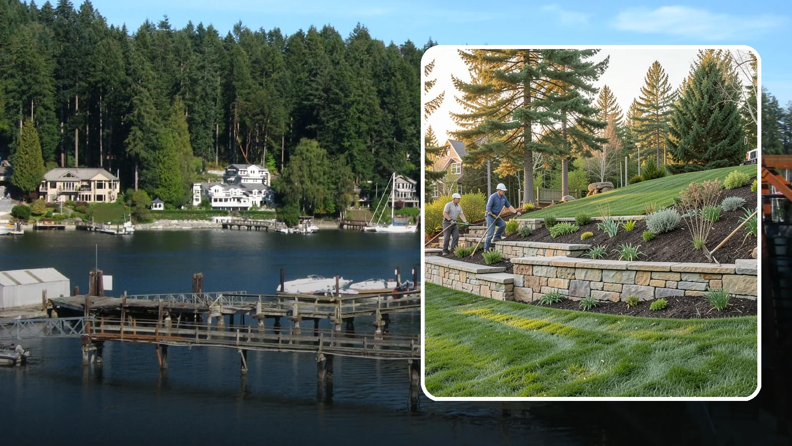 Natural Stone Retaining Wall in Gig Harbor, Pierce County, WA - A timeless hand-built wall of quarried natural stone that adds premium character while holding back slopes in Pacific Northwest...