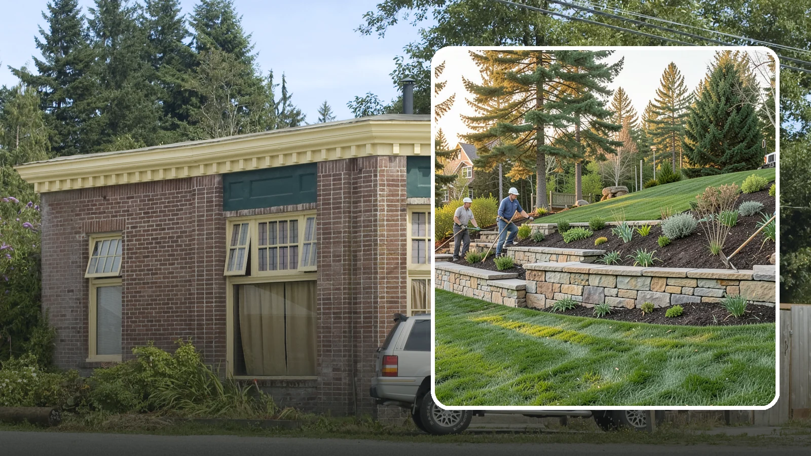 Natural Stone Retaining Wall in Hamilton, Skagit County, WA - A timeless hand-built wall of quarried natural stone that adds premium character while holding back slopes in Pacific Northwest...
