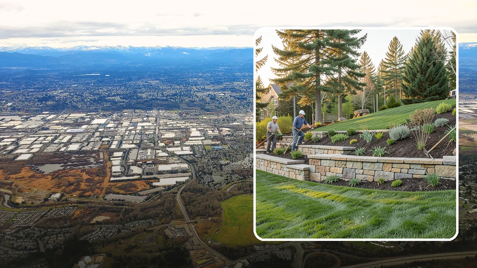 Natural Stone Retaining Wall in Kent, King County, WA - A timeless hand-built wall of quarried natural stone that adds premium character while holding back slopes in Pacific Northwest...