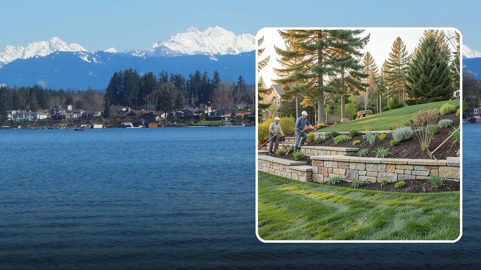 Natural Stone Retaining Wall in Lake Stevens, Snohomish County, WA - A timeless hand-built wall of quarried natural stone that adds premium character while holding back slopes in Pacific Northwest...