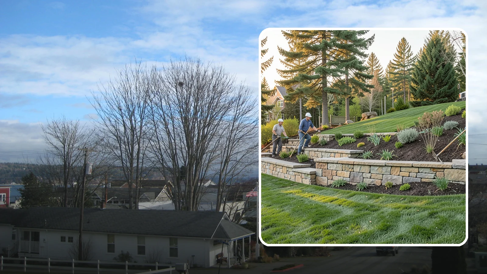 Natural Stone Retaining Wall in Langley, Island County, WA - A timeless hand-built wall of quarried natural stone that adds premium character while holding back slopes in Pacific Northwest...