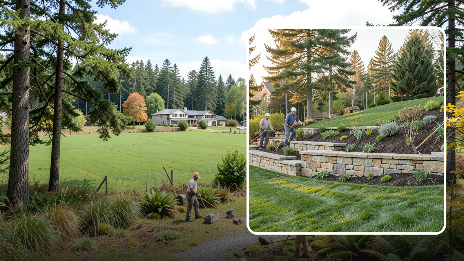 Natural Stone Retaining Wall in Lyman, Skagit County, WA - A timeless hand-built wall of quarried natural stone that adds premium character while holding back slopes in Pacific Northwest...