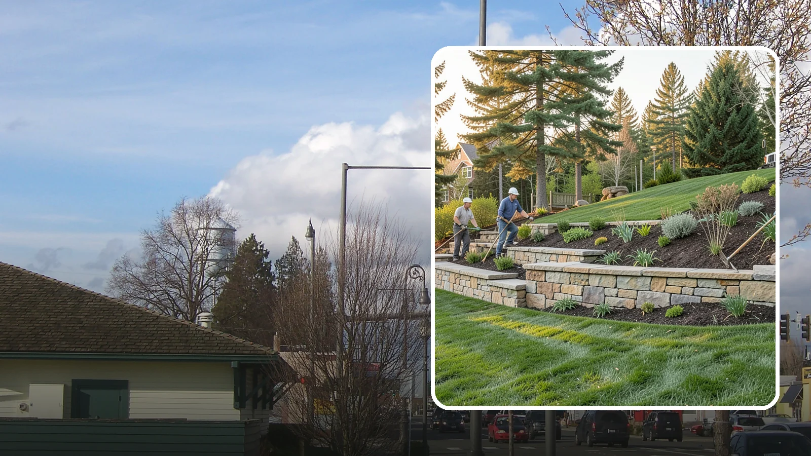 Natural Stone Retaining Wall in Marysville, Snohomish County, WA - A timeless hand-built wall of quarried natural stone that adds premium character while holding back slopes in Pacific Northwest...
