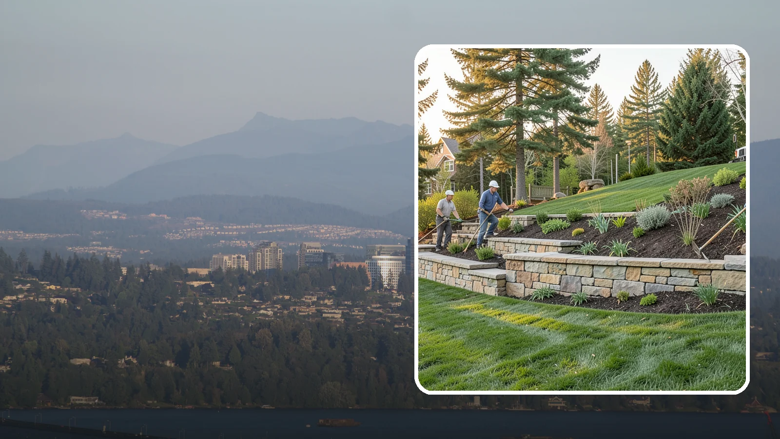 Natural Stone Retaining Wall in Medina, King County, WA - A timeless hand-built wall of quarried natural stone that adds premium character while holding back slopes in Pacific Northwest...