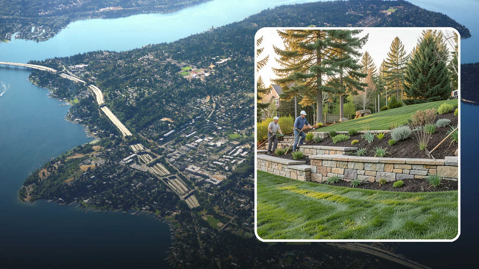 Natural Stone Retaining Wall in Mercer Island, King County, WA - A timeless hand-built wall of quarried natural stone that adds premium character while holding back slopes in Pacific Northwest...