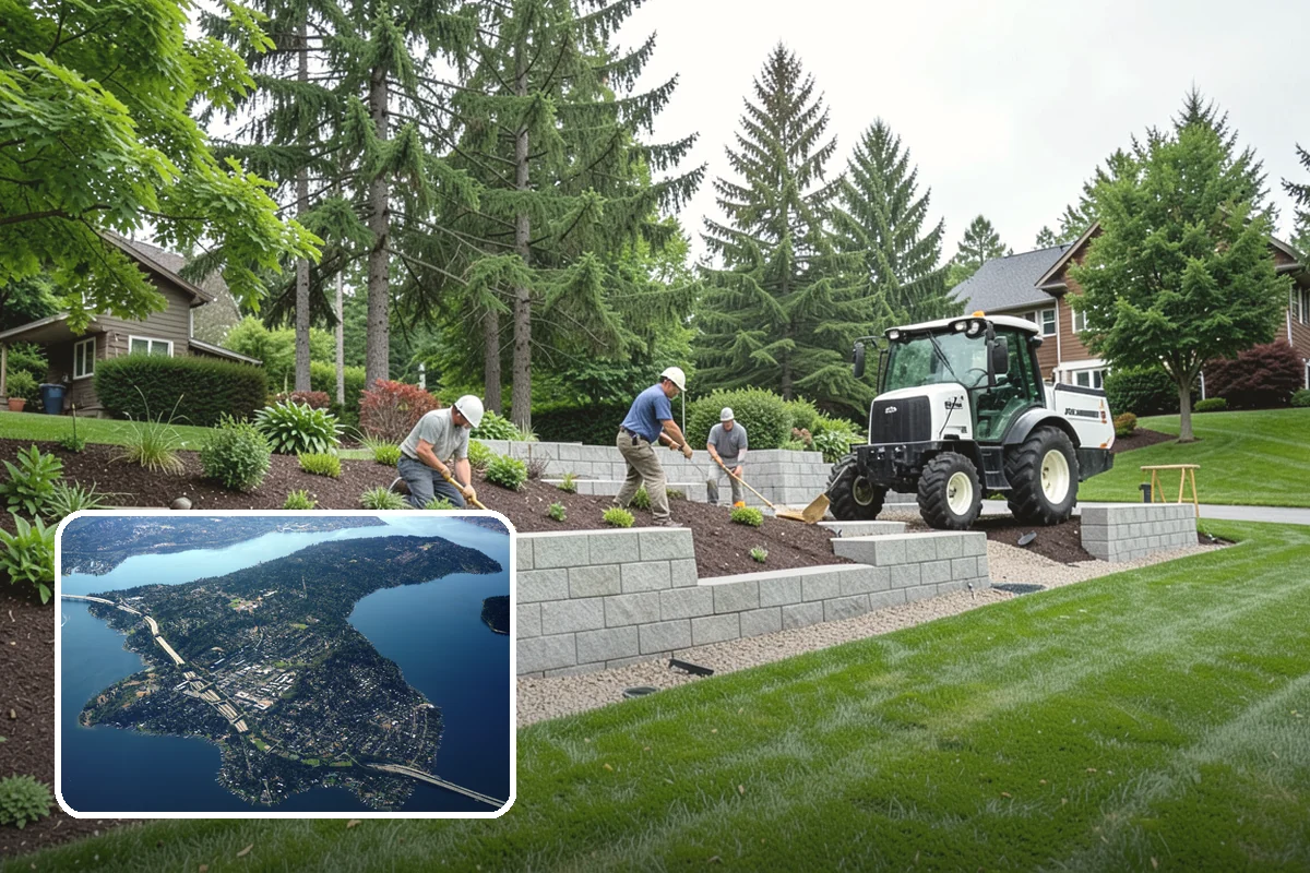 Natural Stone Retaining Wall in Mercer Island, King County, WA - Distinctive, high-end natural appearance