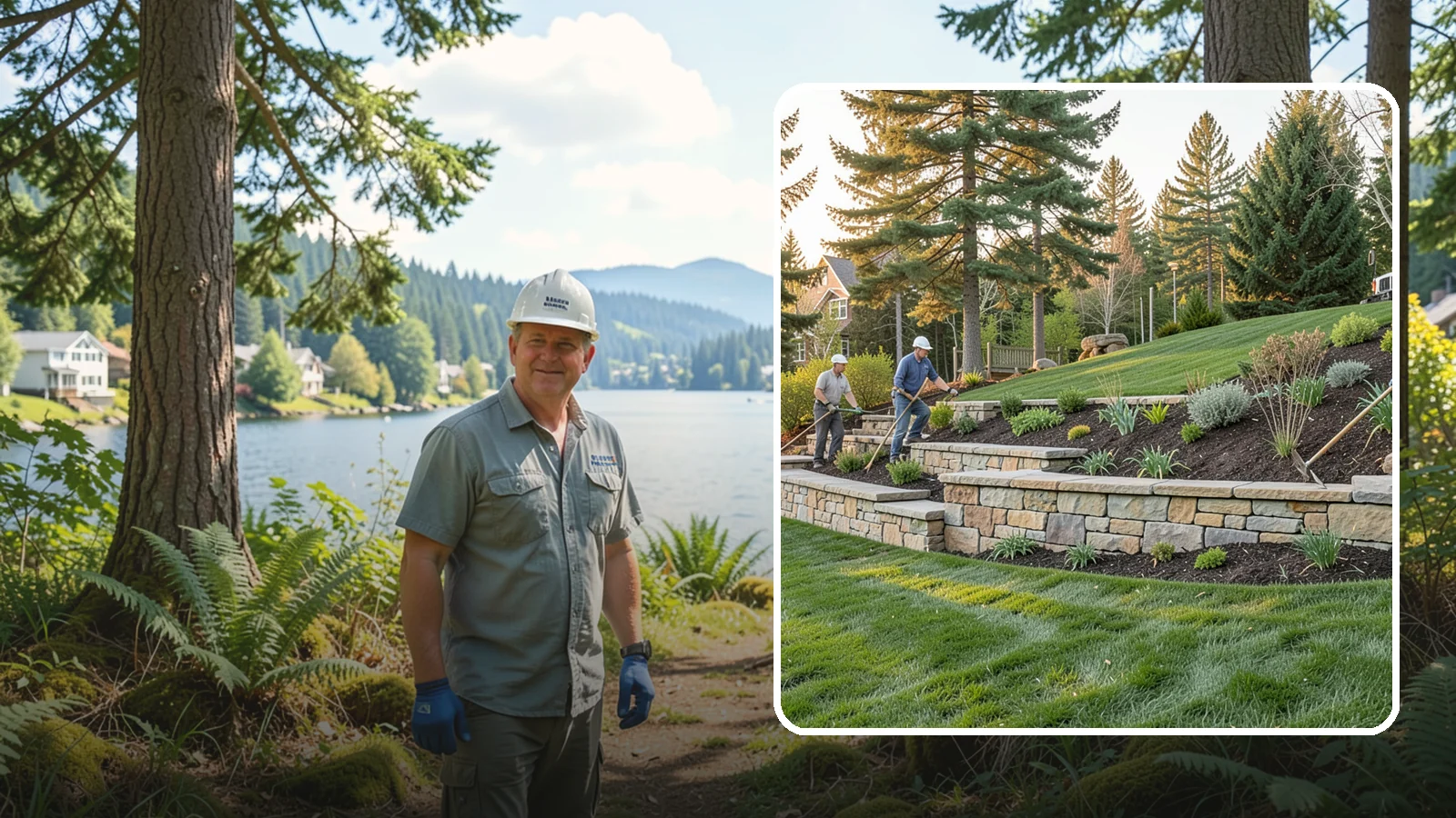 Natural Stone Retaining Wall in Milton, King County, WA - A timeless hand-built wall of quarried natural stone that adds premium character while holding back slopes in Pacific Northwest...