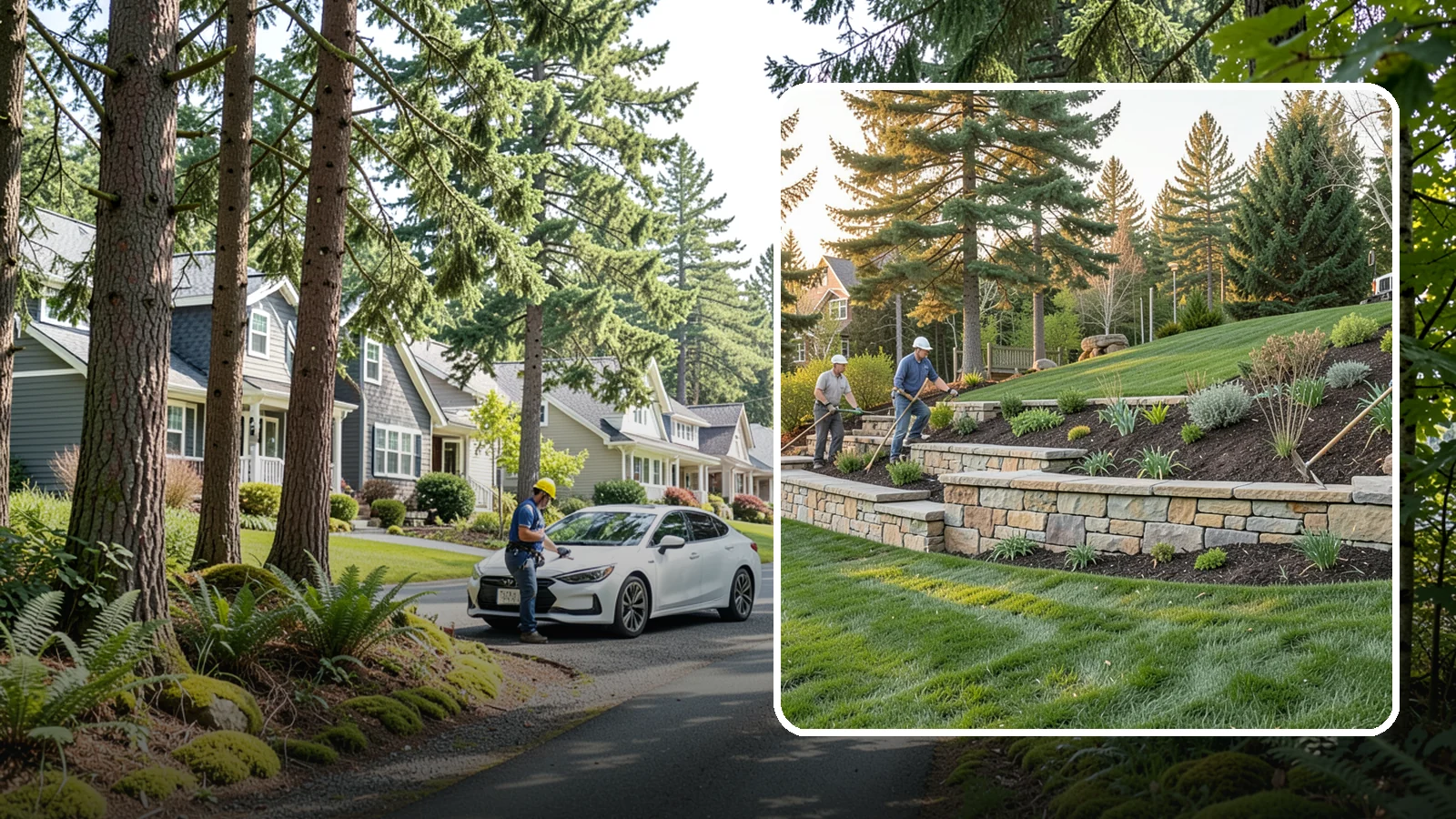 Natural Stone Retaining Wall in Normandy Park, King County, WA - A timeless hand-built wall of quarried natural stone that adds premium character while holding back slopes in Pacific Northwest...