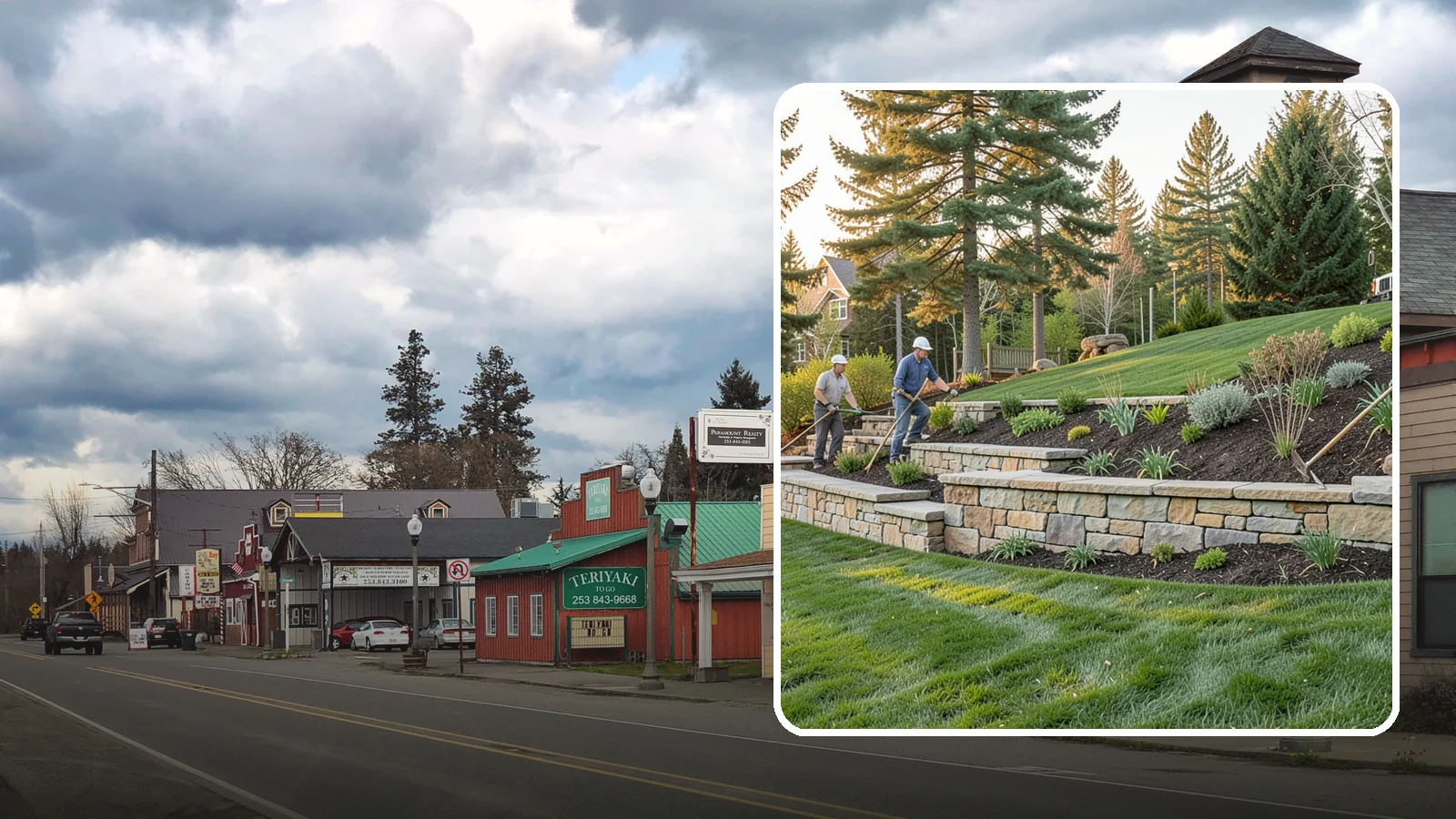 Natural Stone Retaining Wall in Roy, Pierce County, WA - A timeless hand-built wall of quarried natural stone that adds premium character while holding back slopes in Pacific Northwest...