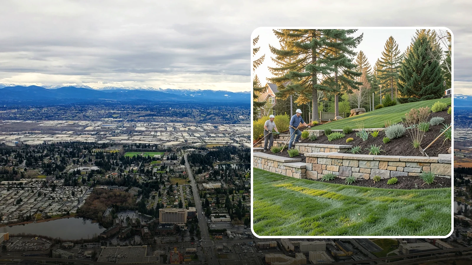Natural Stone Retaining Wall in SeaTac, King County, WA - A timeless hand-built wall of quarried natural stone that adds premium character while holding back slopes in Pacific Northwest...