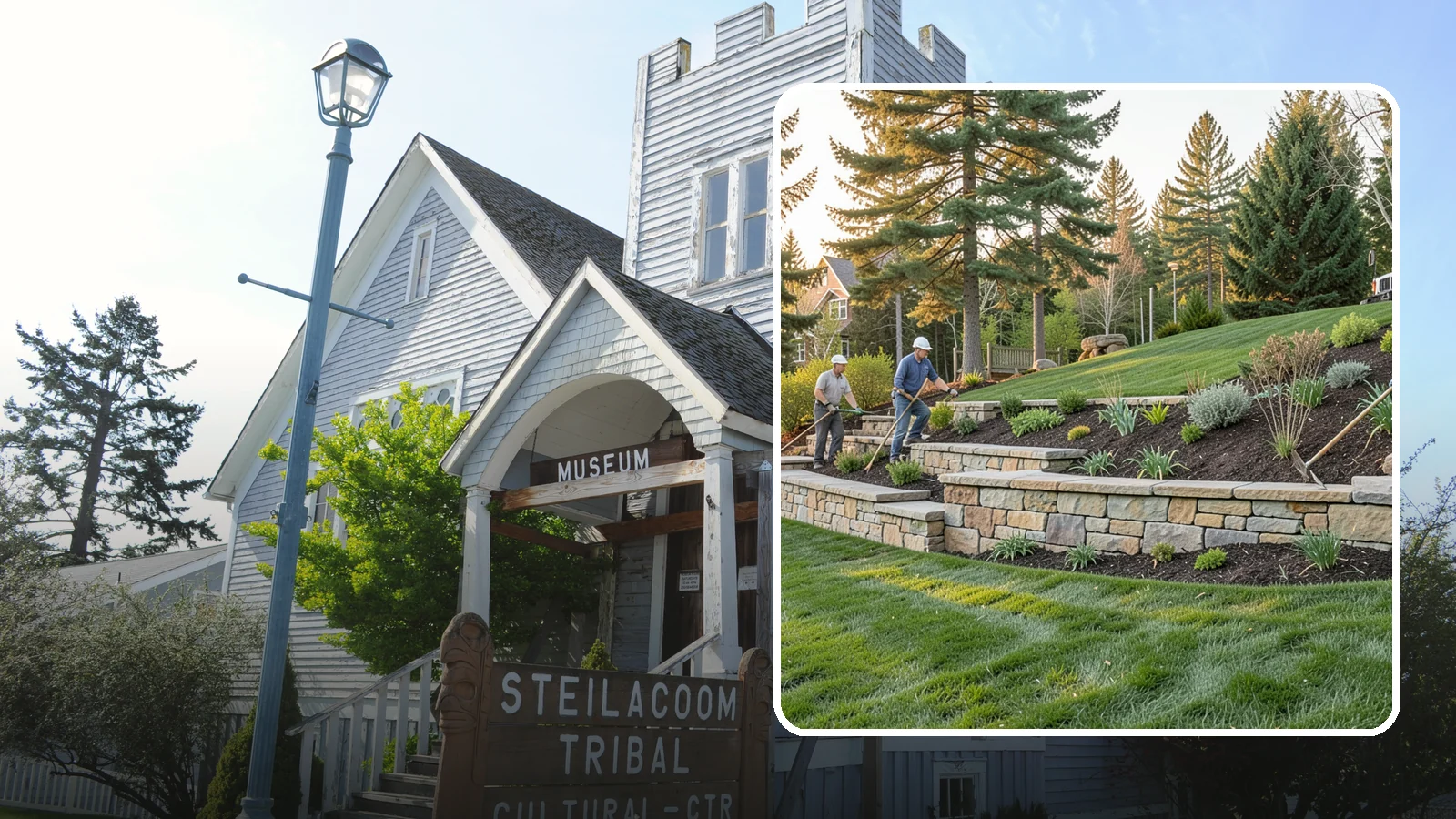 Natural Stone Retaining Wall in Steilacoom, Pierce County, WA - A timeless hand-built wall of quarried natural stone that adds premium character while holding back slopes in Pacific Northwest...
