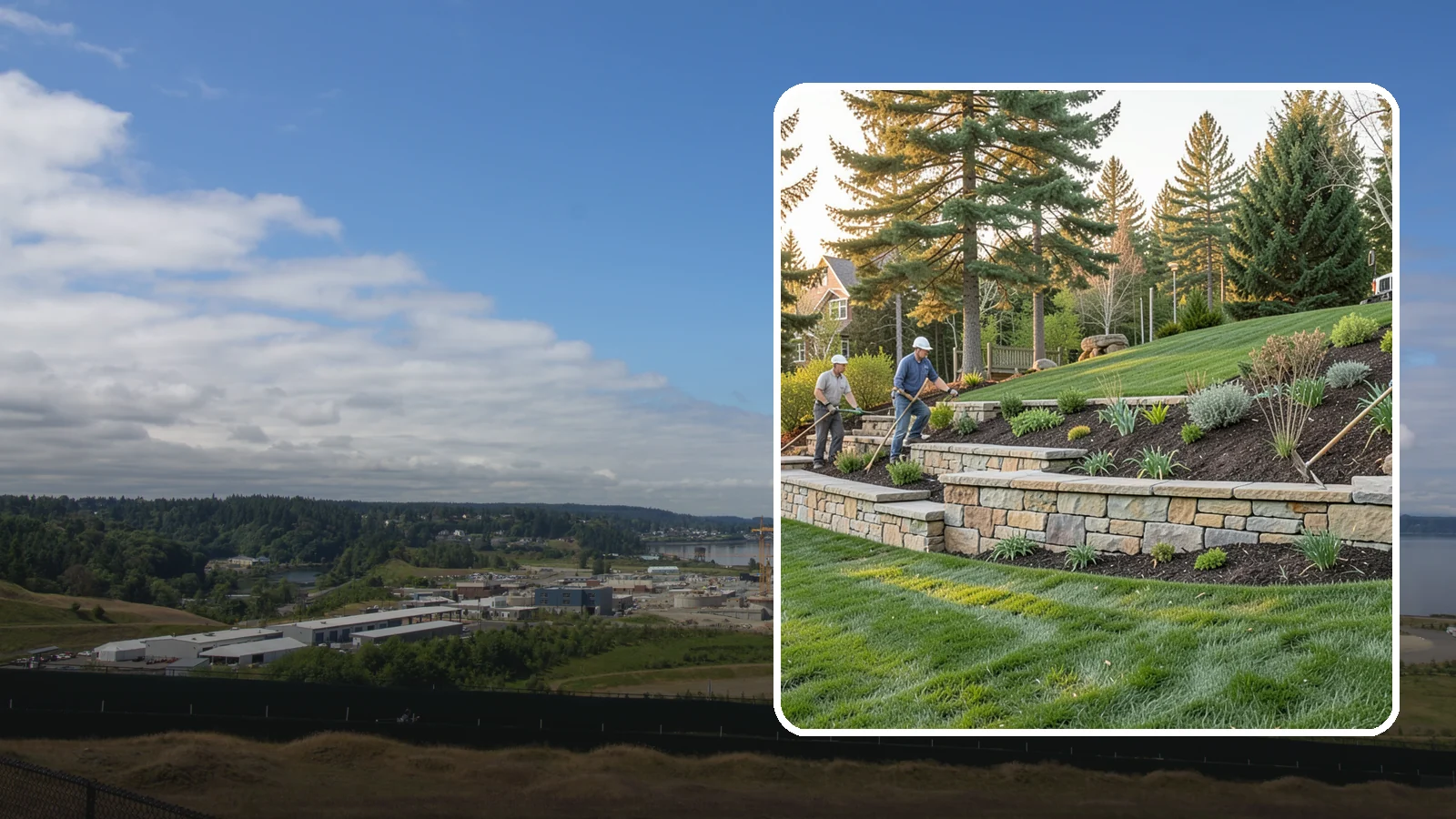 Natural Stone Retaining Wall in University Place, Pierce County, WA - A timeless hand-built wall of quarried natural stone that adds premium character while holding back slopes in Pacific Northwest...