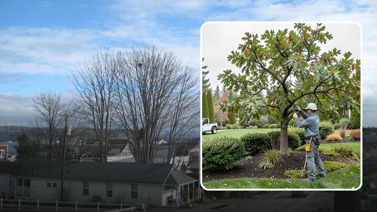 Oak Tree Pruning in Langley, Island County, WA - Health-focused oak pruning timed to protect against disease while building strong structure.