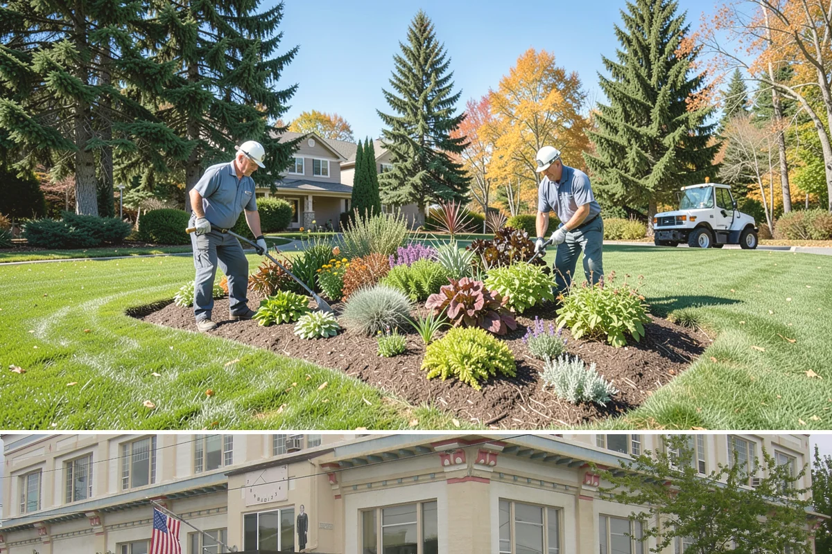 Office Landscape Maintenance in Anacortes, Skagit County, WA - Serviced year-round on a recurring contract, with active growing-season care and winter focus on leaf cleanup, moss, and safe...