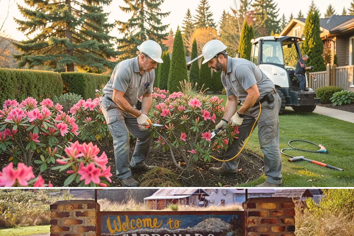 Office Landscape Maintenance in Carbonado, Pierce County, WA - Serviced year-round on a recurring contract, with active growing-season care and winter focus on leaf cleanup, moss, and safe...