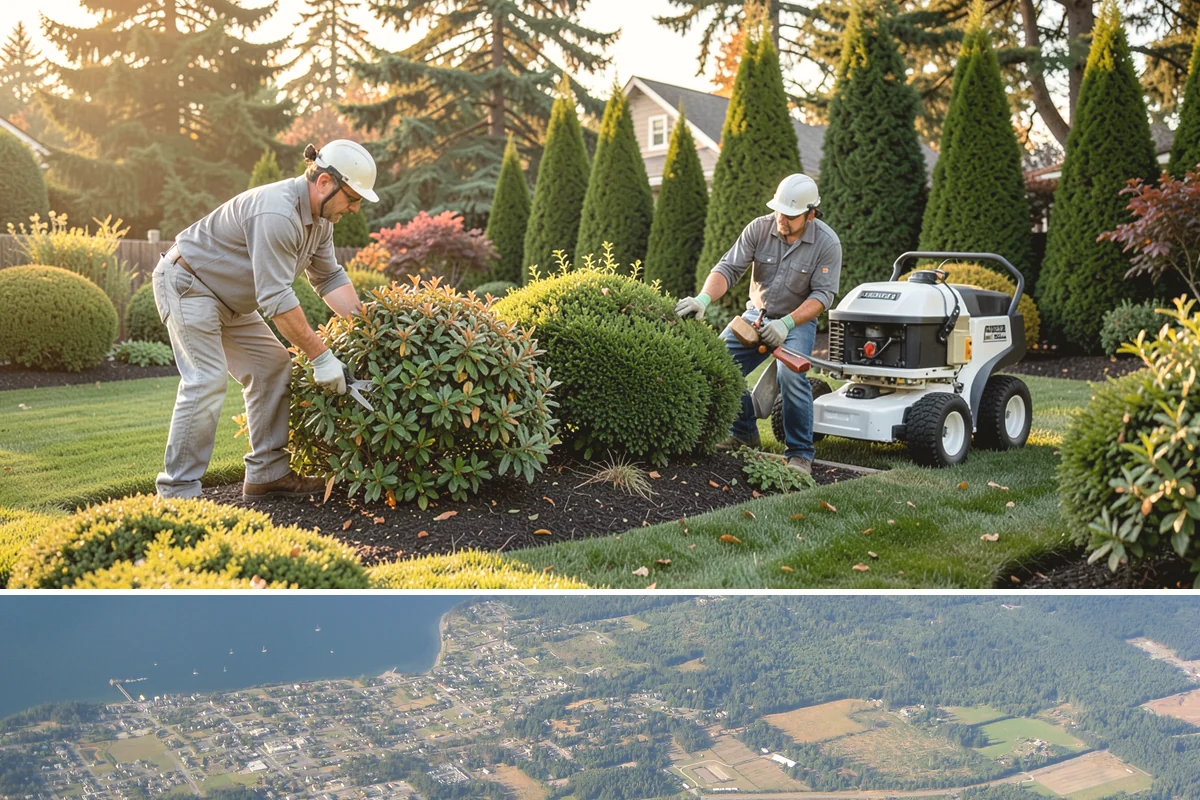 Office Landscape Maintenance in Coupeville, Island County, WA - Serviced year-round on a recurring contract, with active growing-season care and winter focus on leaf cleanup, moss, and safe...