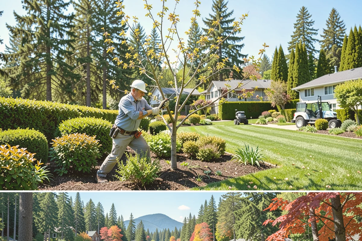 Office Landscape Maintenance in Covington, King County, WA - Serviced year-round on a recurring contract, with active growing-season care and winter focus on leaf cleanup, moss, and safe...