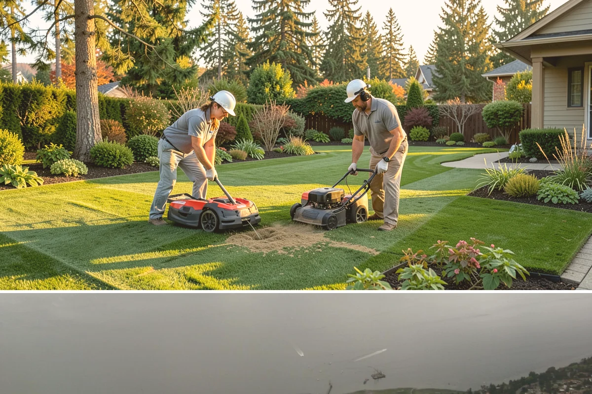 Office Landscape Maintenance in Des Moines, King County, WA - Serviced year-round on a recurring contract, with active growing-season care and winter focus on leaf cleanup, moss, and safe...