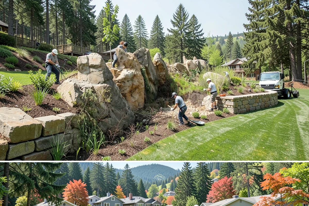 Office Landscape Maintenance in Fircrest, Pierce County, WA - Serviced year-round on a recurring contract, with active growing-season care and winter focus on leaf cleanup, moss, and safe...
