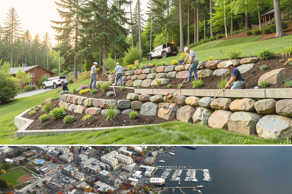 Office Landscape Maintenance in Kirkland, King County, WA - Serviced year-round on a recurring contract, with active growing-season care and winter focus on leaf cleanup, moss, and safe...