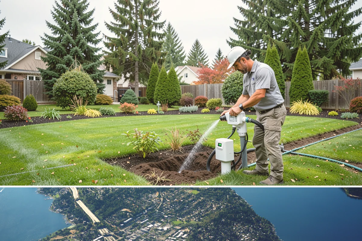Office Landscape Maintenance in Mercer Island, King County, WA - Serviced year-round on a recurring contract, with active growing-season care and winter focus on leaf cleanup, moss, and safe...