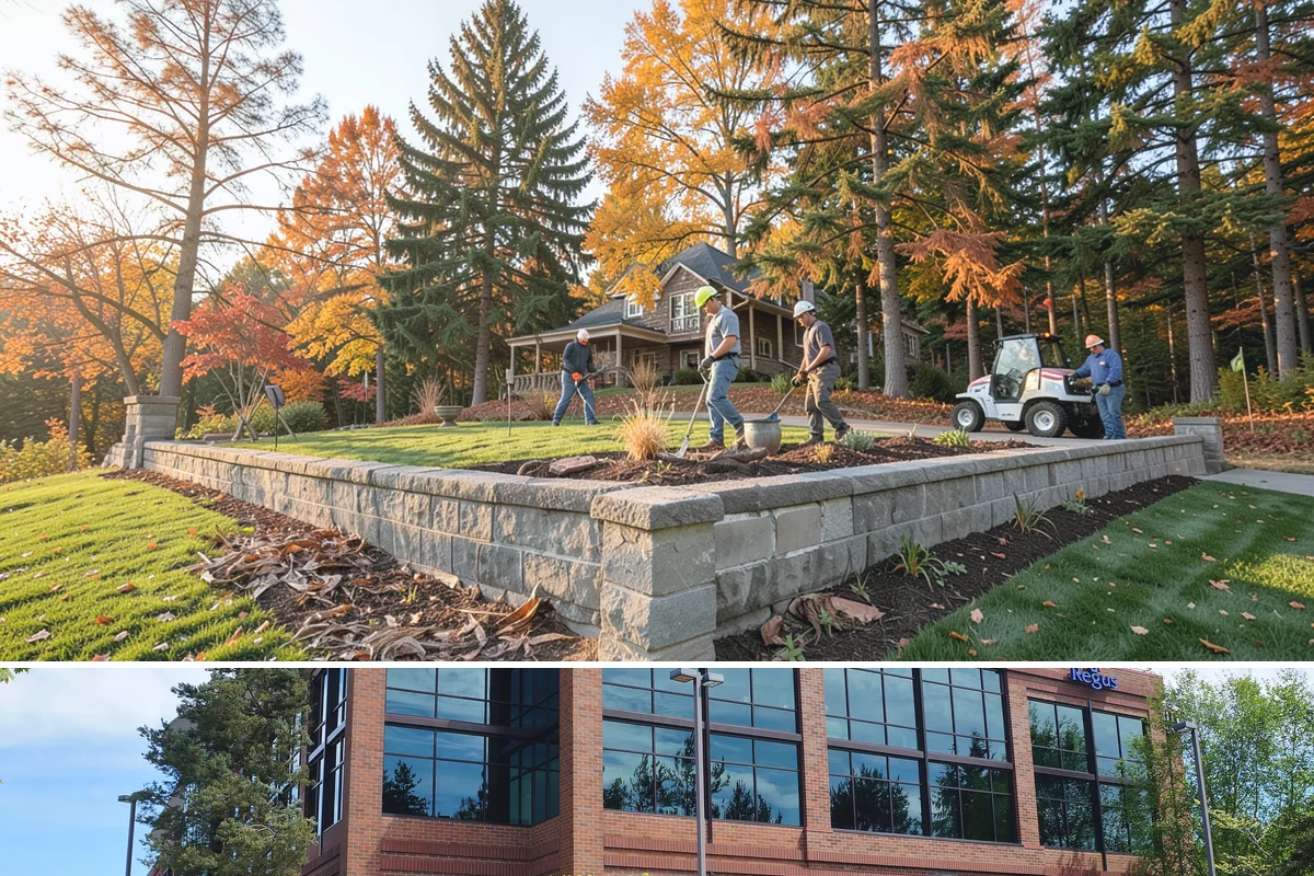 Office Landscape Maintenance in Mountlake Terrace, Snohomish County, WA - Serviced year-round on a recurring contract, with active growing-season care and winter focus on leaf cleanup, moss, and safe...