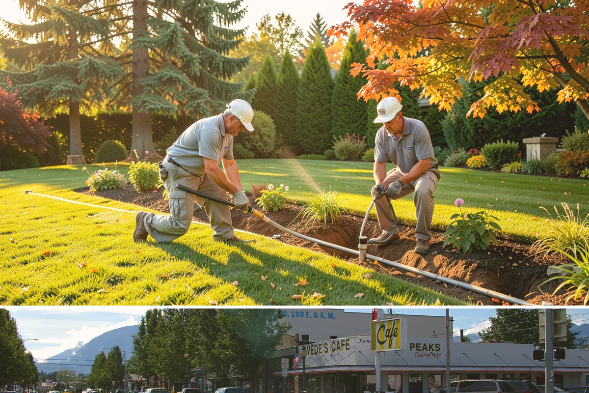 Office Landscape Maintenance in North Bend, King County, WA - Serviced year-round on a recurring contract, with active growing-season care and winter focus on leaf cleanup, moss, and safe...