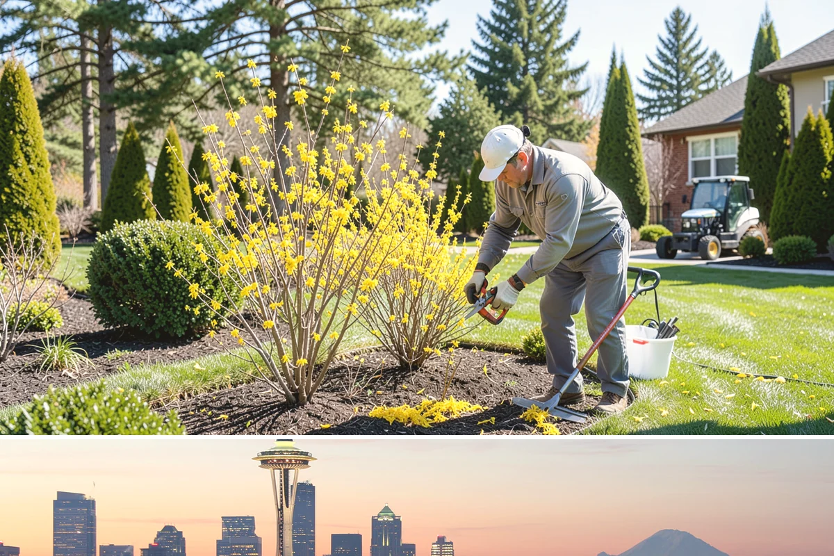 Office Landscape Maintenance in Seattle, King County, WA - Serviced year-round on a recurring contract, with active growing-season care and winter focus on leaf cleanup, moss, and safe...
