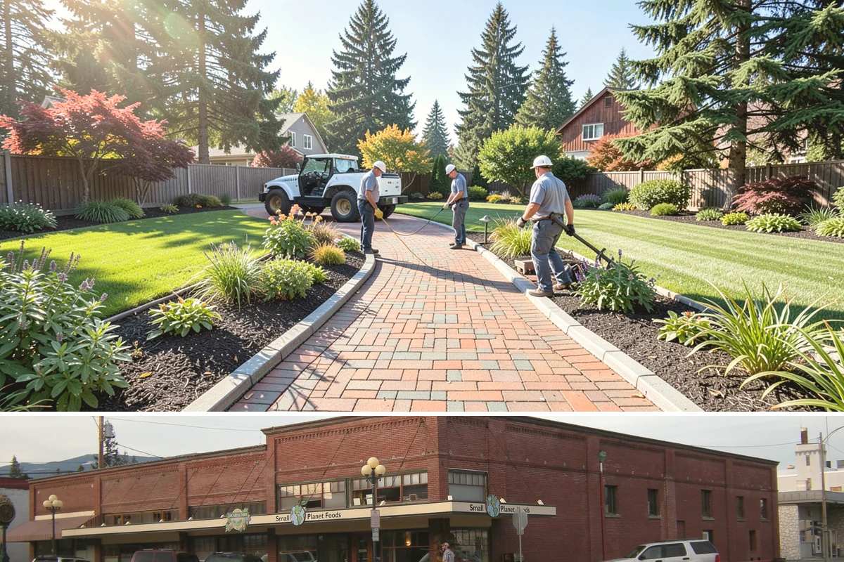 Office Landscape Maintenance in Sedro-Woolley, Skagit County, WA - Serviced year-round on a recurring contract, with active growing-season care and winter focus on leaf cleanup, moss, and safe...