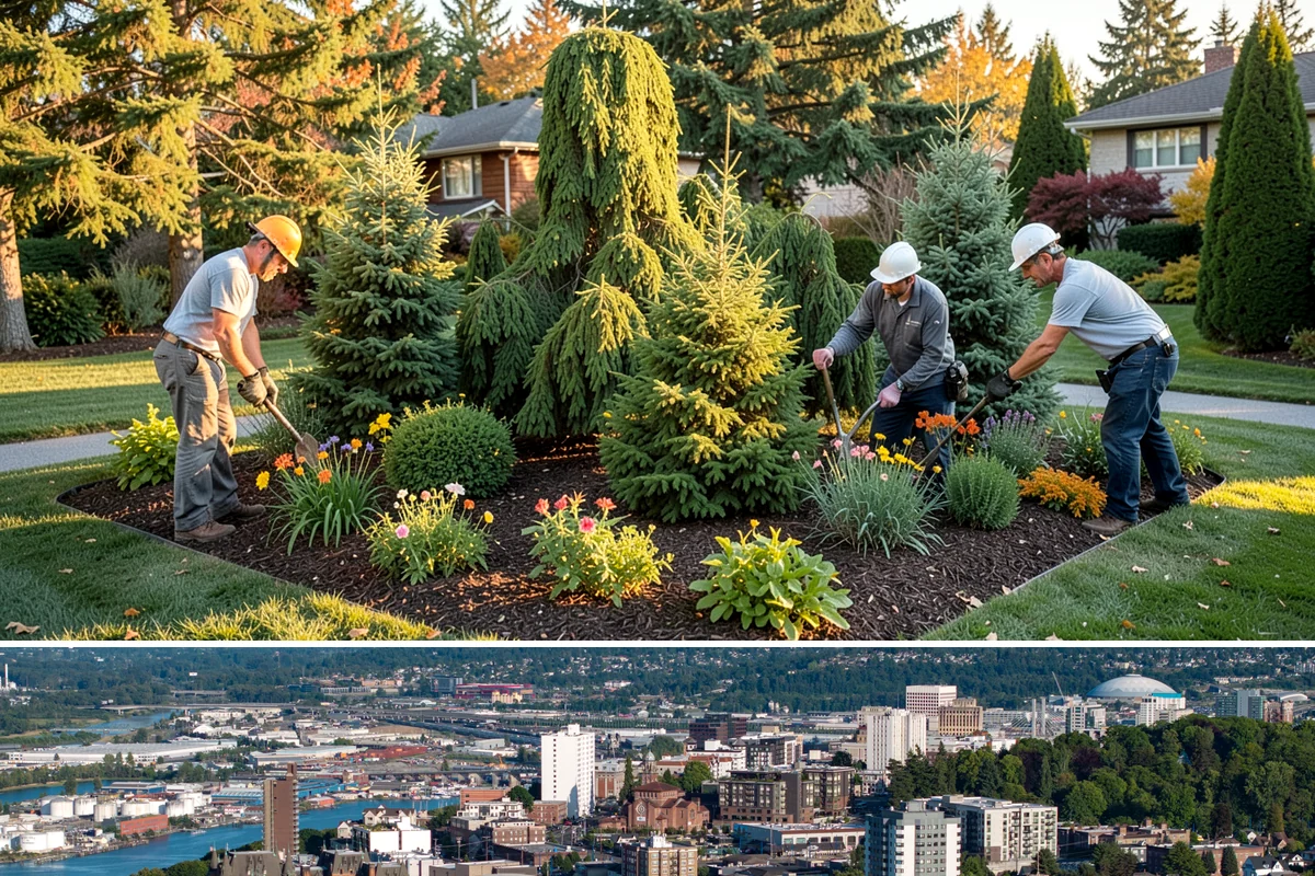 Office Landscape Maintenance in Tacoma, Pierce County, WA - Serviced year-round on a recurring contract, with active growing-season care and winter focus on leaf cleanup, moss, and safe...