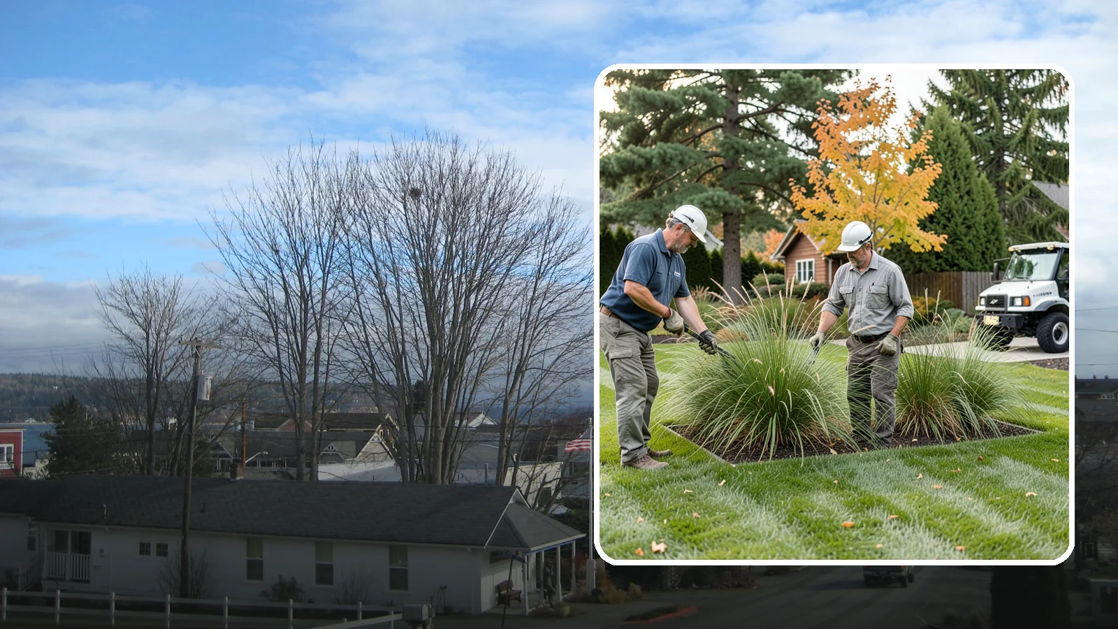 Ornamental Grass Cutting in Langley, Island County, WA - Seasonal cutback of ornamental grasses to clear old growth and make way for fresh spring foliage.