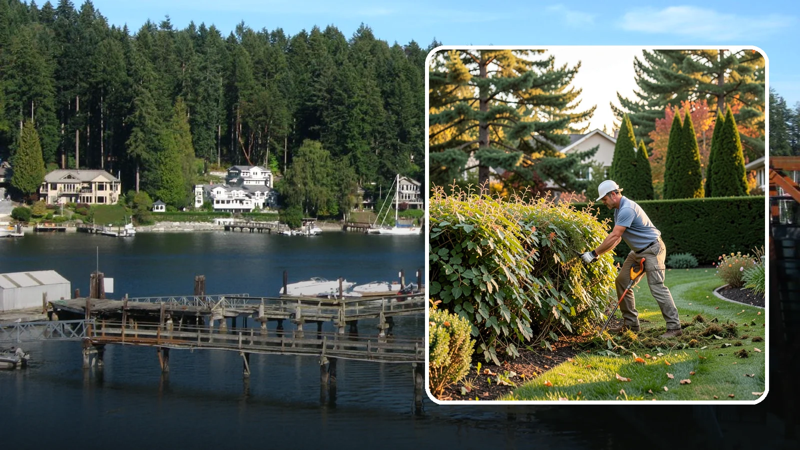 Overgrown Hedge Restoration in Gig Harbor, Pierce County, WA - Comprehensive restoration that reclaims neglected, oversized hedges and brings them back to a healthy, manageable, well-defined...
