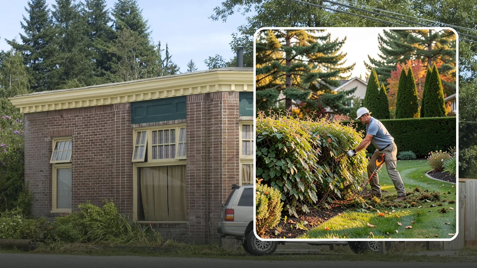 Overgrown Hedge Restoration in Hamilton, Skagit County, WA - Comprehensive restoration that reclaims neglected, oversized hedges and brings them back to a healthy, manageable, well-defined...