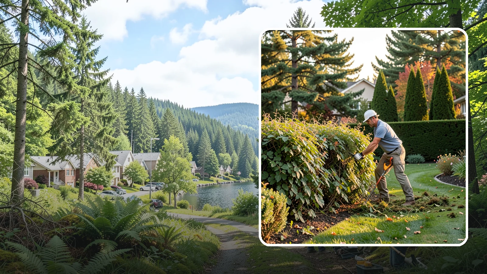 Overgrown Hedge Restoration in Lake Forest Park, King County, WA - Comprehensive restoration that reclaims neglected, oversized hedges and brings them back to a healthy, manageable, well-defined...