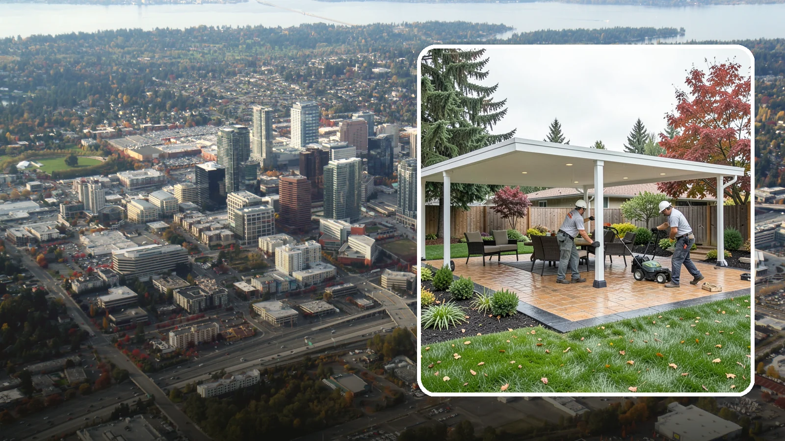 Patio Cover Installation in Bellevue, King County, WA - Solid and louvered patio covers that make your outdoor space usable rain or shine, year-round.