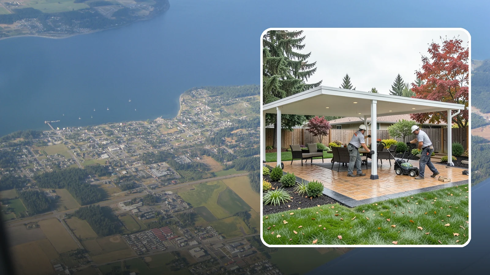Patio Cover Installation in Coupeville, Island County, WA - Solid and louvered patio covers that make your outdoor space usable rain or shine, year-round.